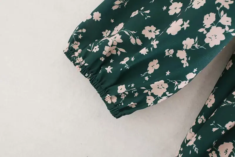 New Women O neck flower print pleated elastic casual midi Dress ladies three quarter sleeve spring vestidos chic Dresses DS3057
