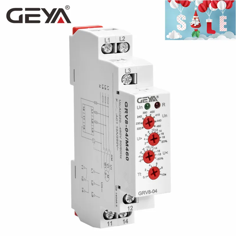 GEYA GRV8-04 3 фазы Напряжение реле контроля с фазовым защиты Время задержки по сравнению с Напряжение и реле пониженного напряжения Din Rail