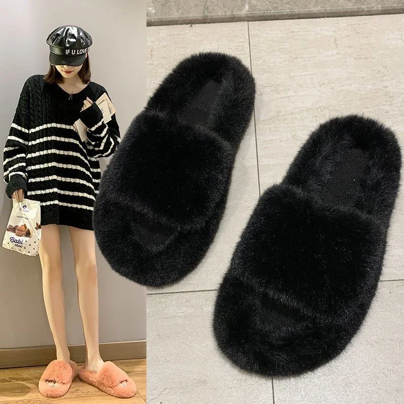 

2021 New Plush Iadies Slippers Home Fluffy Ladies Slippers Casual And Comfortable Large Size Flat Sandals Cute Indoor Flip-Flops
