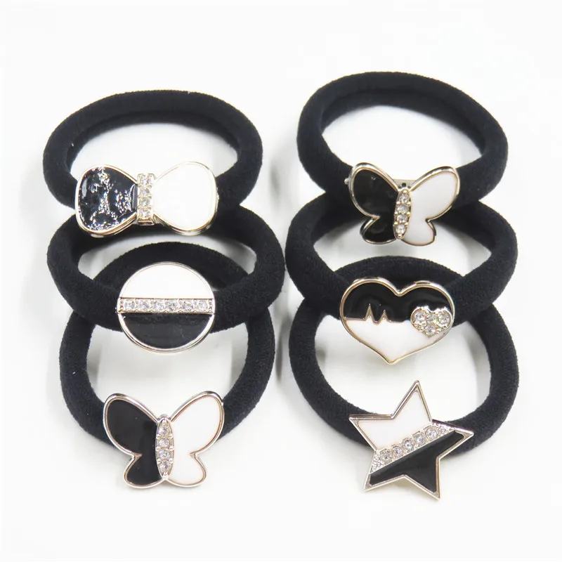 10 шт./лот черно белые эластичные ленты для волос со звездами бант девочек ручная