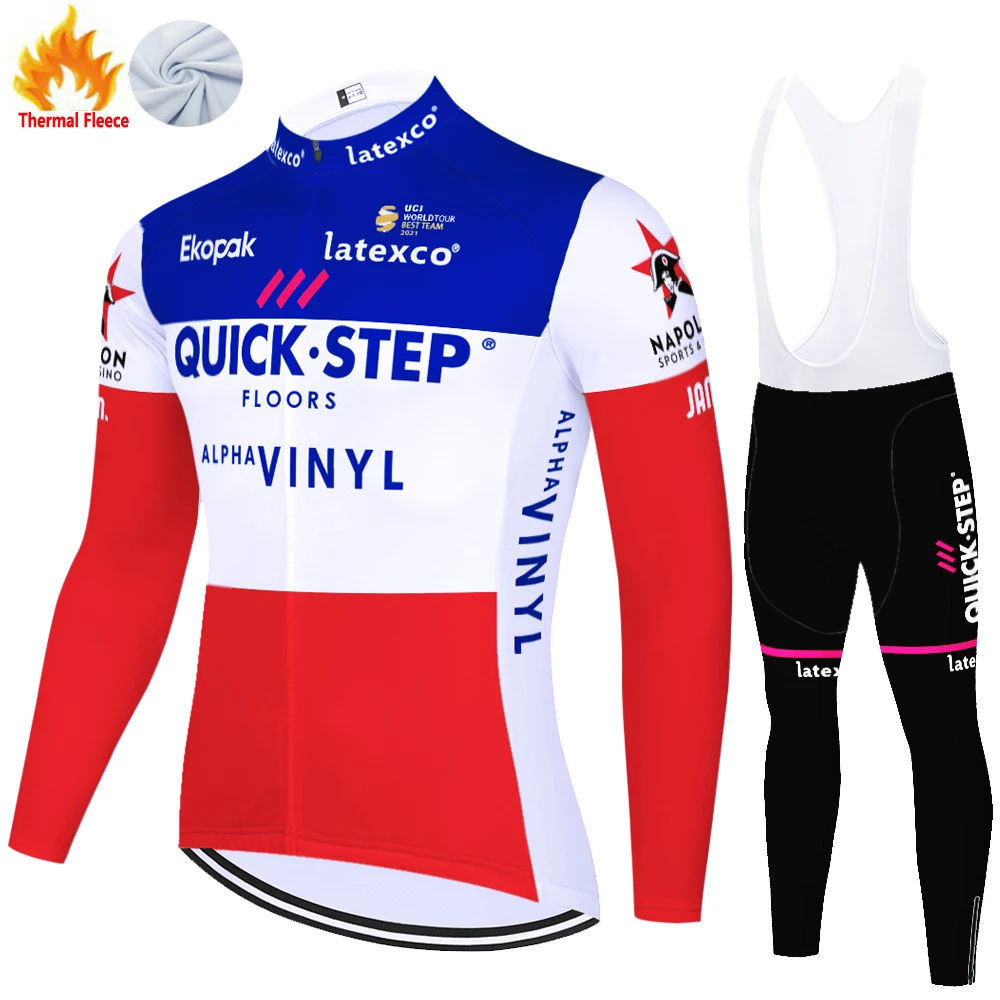 Team QUICK STEP 2022 Велоспорт Джерси зимние термальные флисовые велосипедные длинные