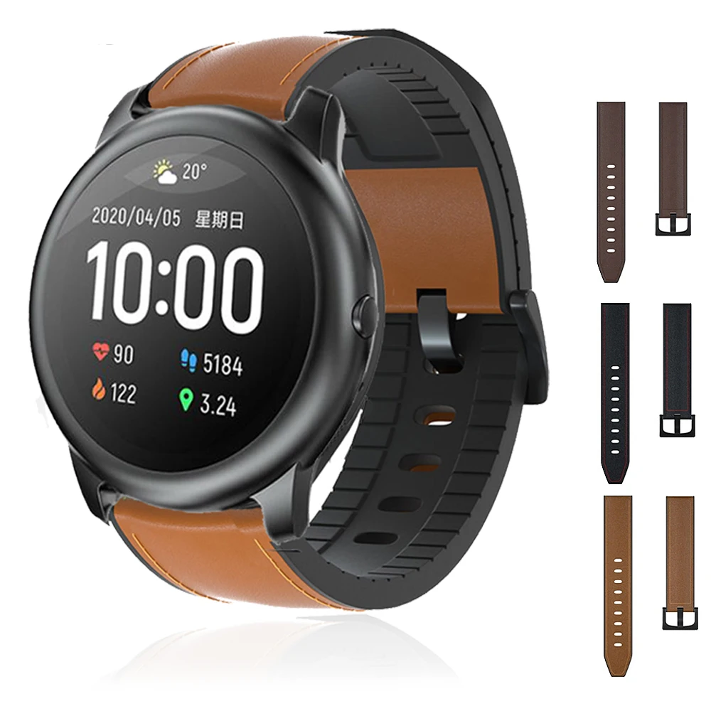 

Silicone+Leather Replacement Straps Watchband Wristband For haylou solar ls05 Wriststrap bracelet For Xiaomi haylou solar ls02