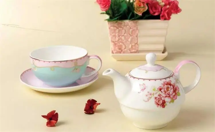 

British creative teapot coffee cup pot set ceramic kettle flower tea set child mother pot one-person cup pot belt filter hole