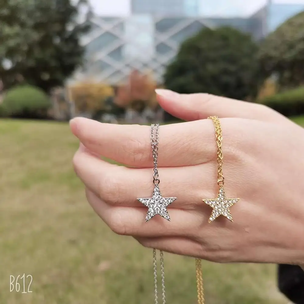 

Charm Zircon Pentagram Star Necklace Choker Gold Sliver Color Stainless Steel Necklace For Women Jewelry Wedding Birthday Gift