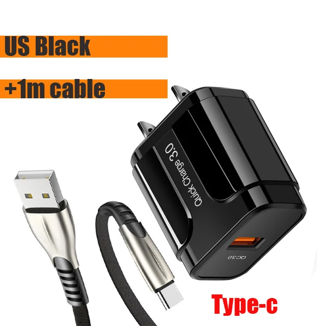 Charger with Type-c QC 3,0 4,0 USB зарядное устройство для Xiaomi samsung huawei QC3.0 быстрое зарядное устройство Turbo настенное зарядное устройство для мобильного телефона с микрокабелем type-c - Тип штекера: Charger with Type-c