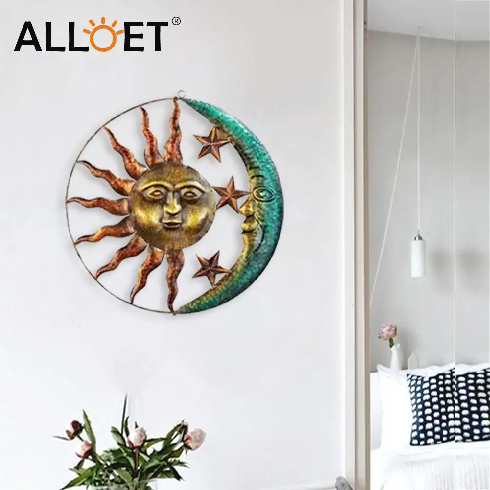 

Metal Moon Sun Hanging Pendant Wall-mounted Art Craft Home Background Wall Hanging Decor Indoor Outdoor Ornament