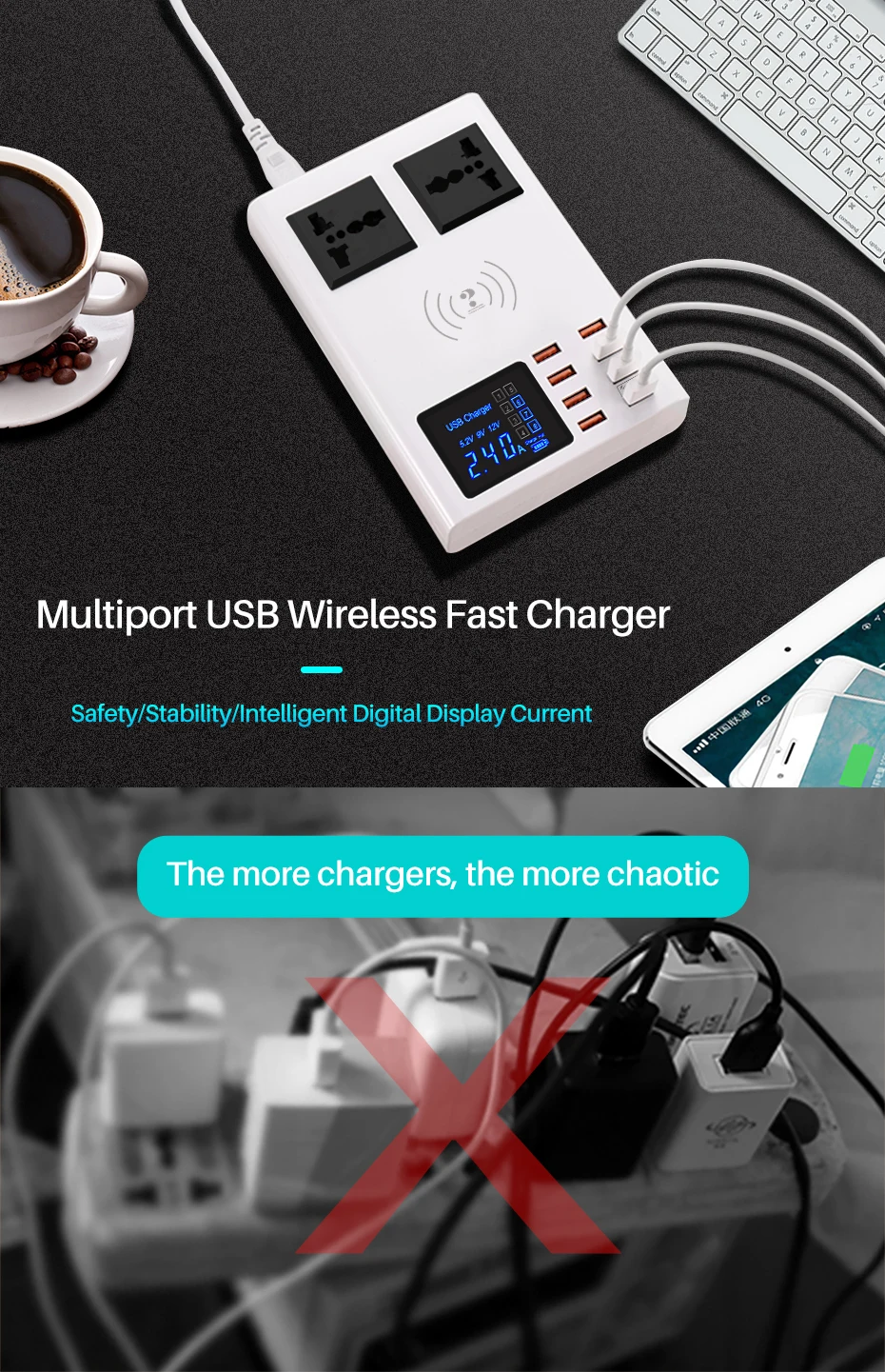 QC3.0 быстрое зарядное устройство беспроводное 8 портов USB зарядное устройство смарт универсальное для iphone X 7 samsung S10 Xiaomi настольная розетка адаптер концентратор