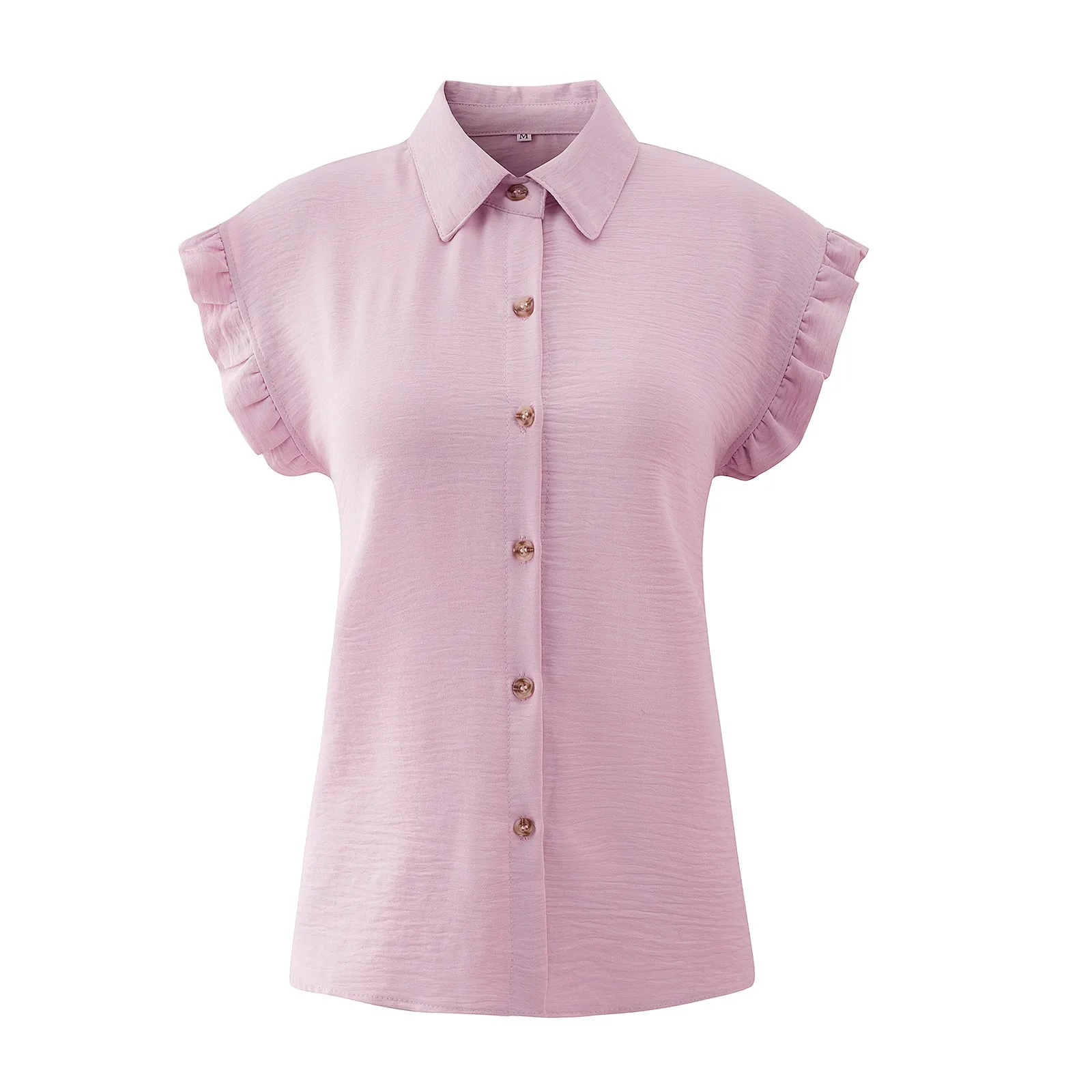 

Office Shirts For Ladies 2021 Summer New Clothes Fashion Women's Casual Short-sleeved Ruffled Single-breasted Shirt Collar Top