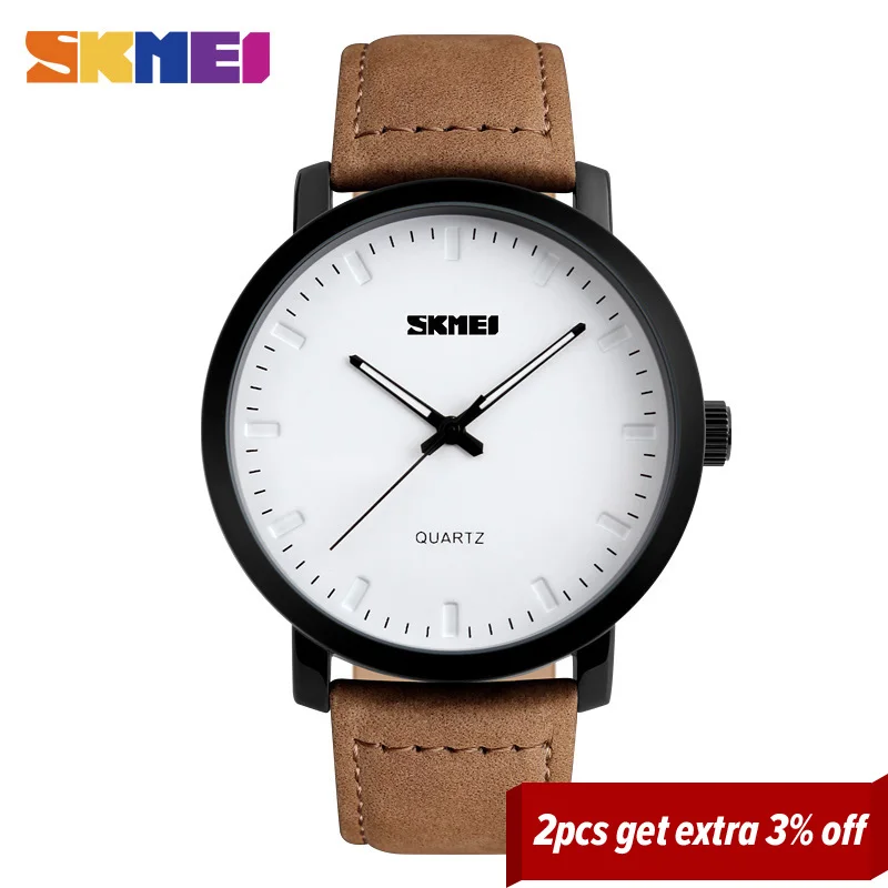 SKMEI Men Fashion Watches Casual Genuine Leather Strap Quartz Wristwatches 30M Waterproof Luxury Watch Relogio Masculino 1196|masculino|masculinos
