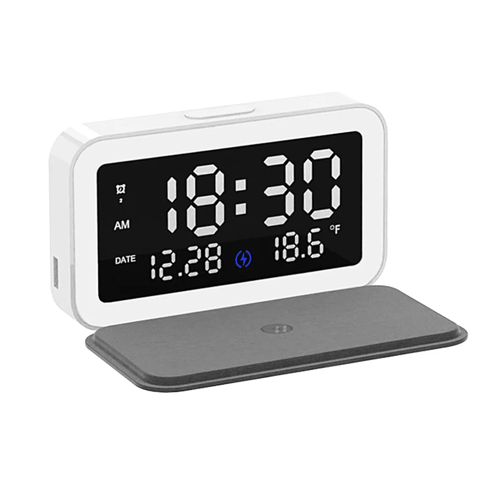 Digital Alarm Clock Bluetooth Speaker FM Radio Non Ticking with USB Charger &amp Wireless QI Charging 3 Level | Мобильные телефоны