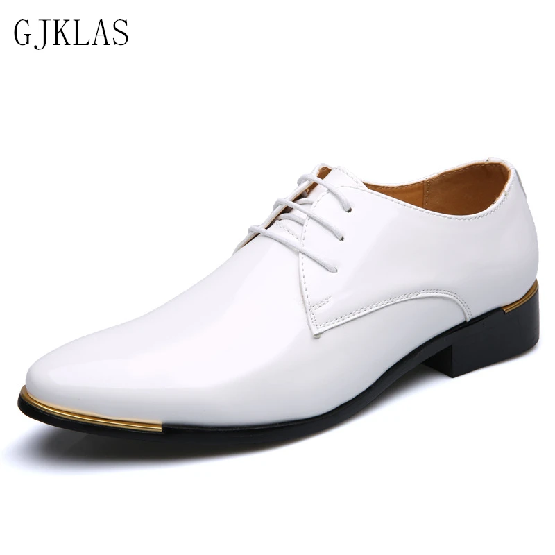 Size 48 Mens Patent Leather Shoes Man Wedding Dress for Wedding Party Blue Red Black and White Oxford Shoes Male Formal Shoes
