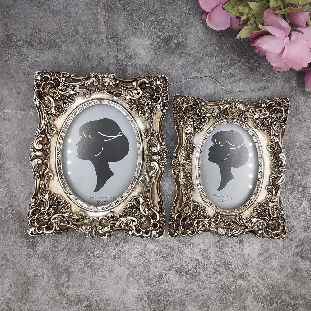 

Classic Baroque Vintage Silver Antique Photo Frame 6/7 Inch Desktop Creative Resin Photo Frame Gift Home Wedding Wall Decoration