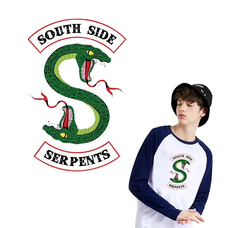 

Green Snake Patches Heat Transfer Jacket Applique Iron On stripe Sticker For Clothes Riverdale South Side Serpents Patch Badge