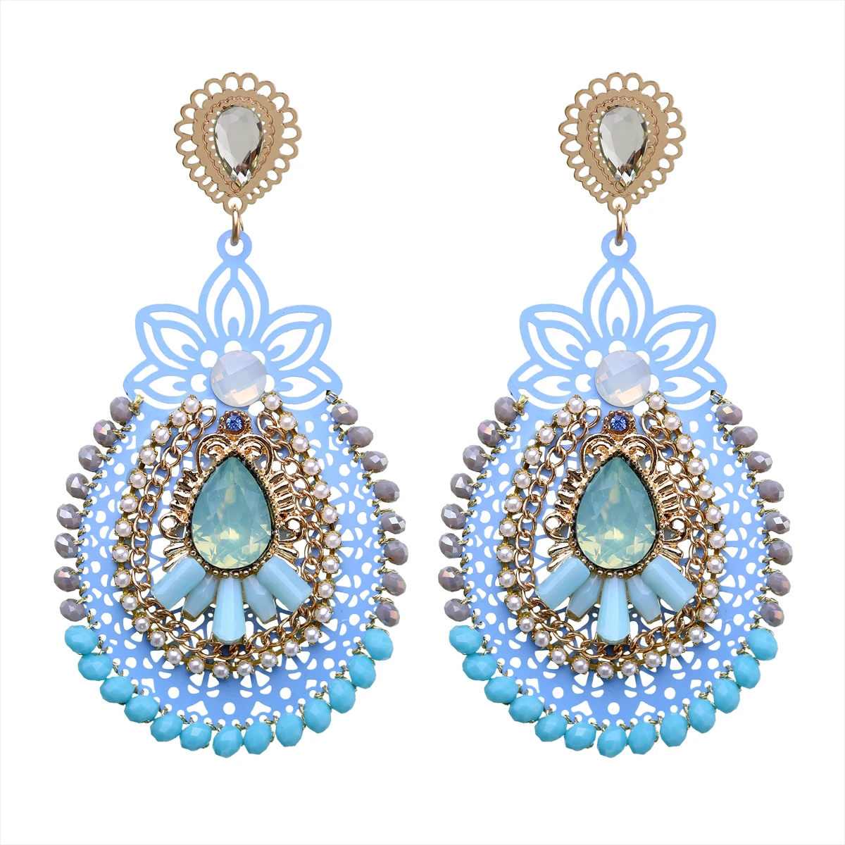 Новое поступление позолоченные ажурные висячие серьги в форме капли воды для