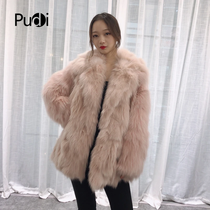 Pudi TX223902 женская повседневная обувь из натурального Лисьего меха, куртка, пальто с воротником с бортами; Женская модная зимняя одежда теплая натуральная меховая шуба, верхняя одежда