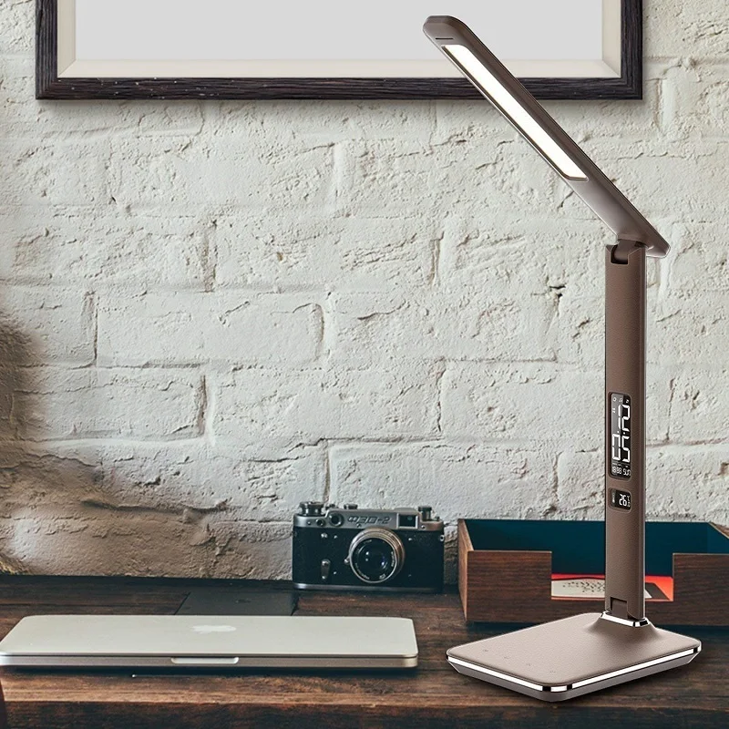 artpad USB- порт за современный бизнес настольную лампу регулируется, складные руку привели трогать настольная лампа с дисплеем будильник календарь