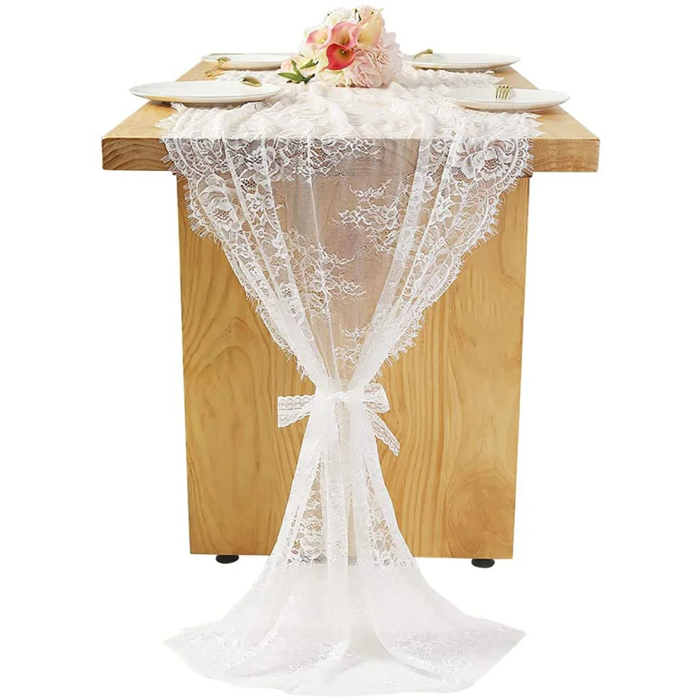 

Скатерть в виде бегуна 75x300 см, рождественская подвеска, подходит для украшения невесты, винтажная Свадебная белая кружевная ткань