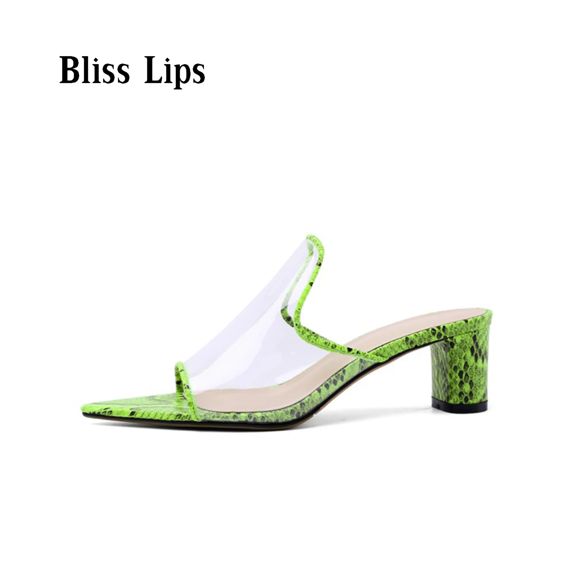 

Summer New Transparent PVC Sexy Pointed Slippers Fish Mouth Chunky Heel Sandals Casual Shoes Women Shoes