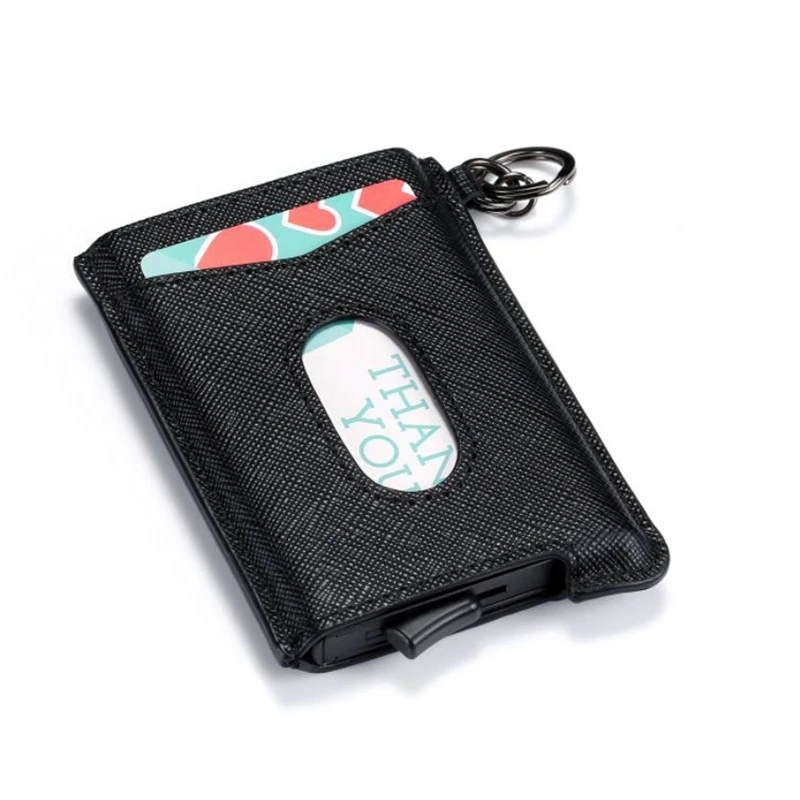 Genuine Cowhide Leather Business Smart Wallet RFID Card Holder Slim Anti-theft Security ID Holders Aluminum Box Pup Up Case | Багаж и