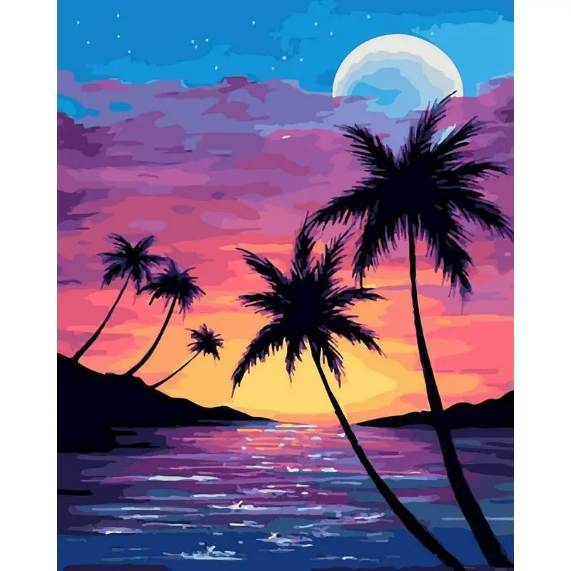 Набор для рисования по номерам на холсте кокосовый закат взрослых | Дом и сад