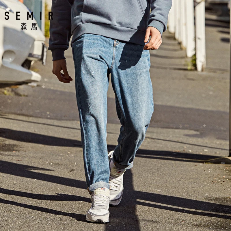 Semir тонкие джинсовые брюки мужские молодежные зимние хитовые цветные с надписями