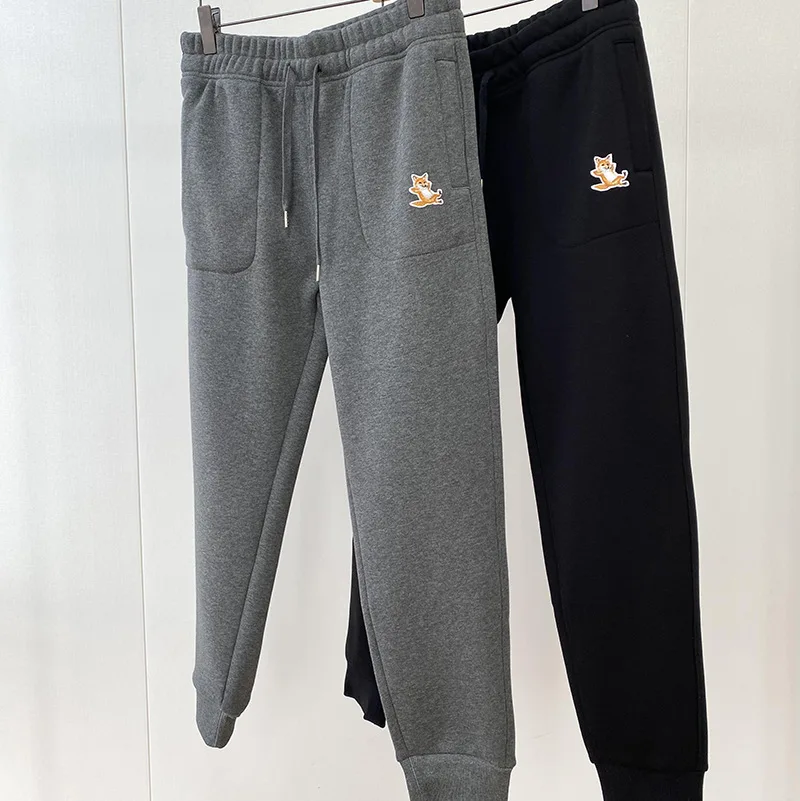 

Осень-зима 2021, женские двухцветные спортивные брюки из флиса с вышивкой Little Fox, бархатные спортивные брюки
