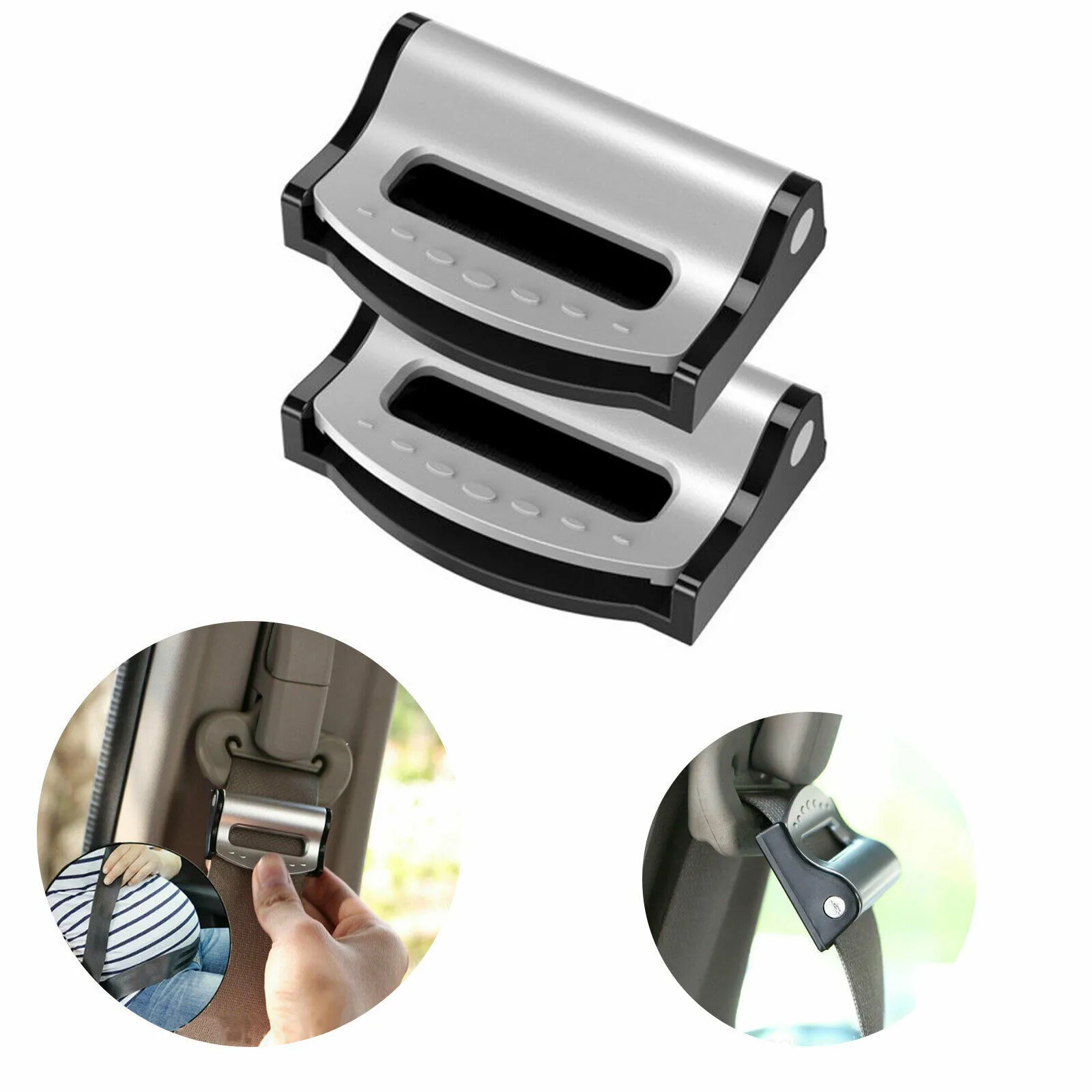

Safety Auto Seat Belt Strap Traveling (Silver) 2pcs Adjustable Buckle Clip Clips