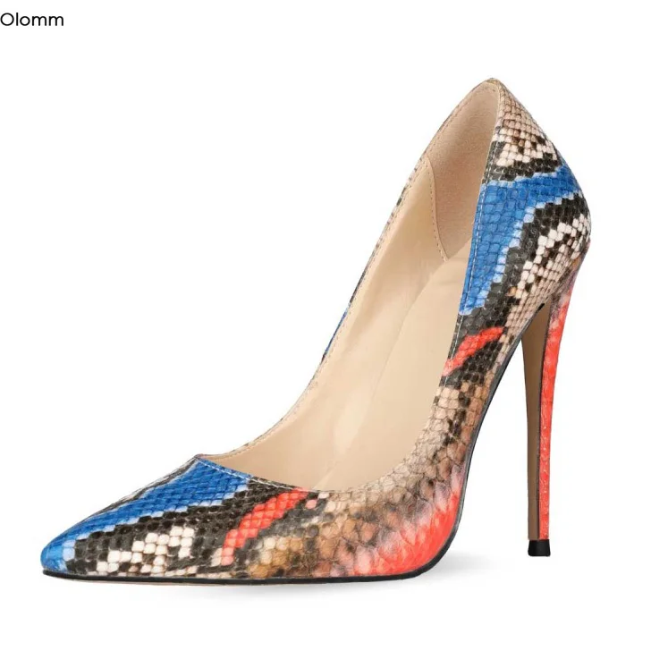 

Olomm/Новинка 2020 года; Женские туфли-лодочки; Туфли-лодочки на высоком каблуке-шпильке; Красивые модельные туфли со змеиным узором и острым нос...