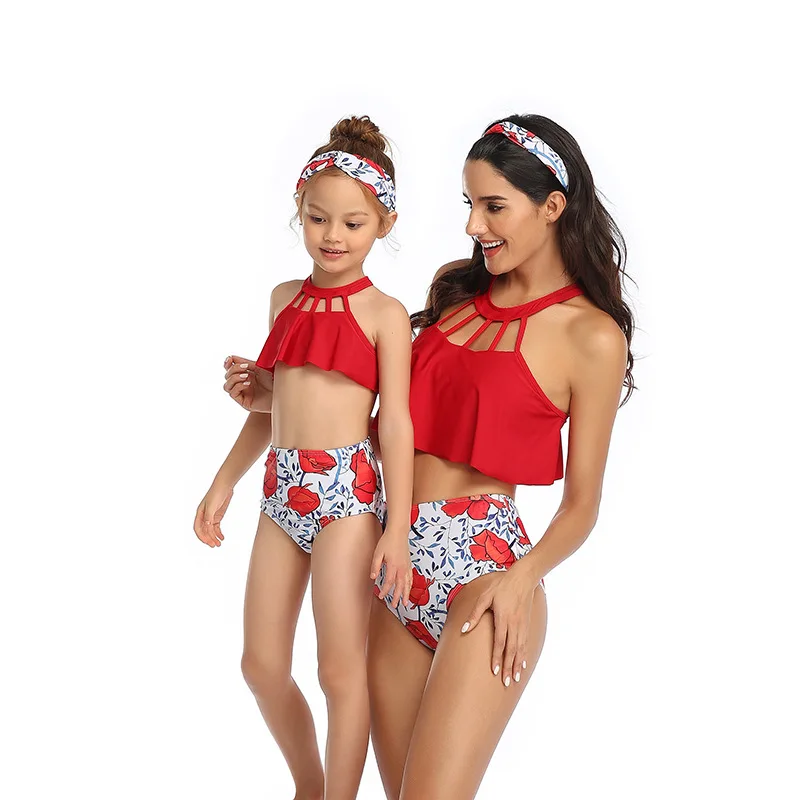

Global New Parent- Child Swimsuit European and American Style Swimsuit Bikini Spaghetti Straps Sleeveless Fashion Push-up