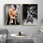 Туалетная сексуальная женщина мужчина холст плакат черно-белая Живопись Печать курительная и питьевая современная ванная комната декоративная картина