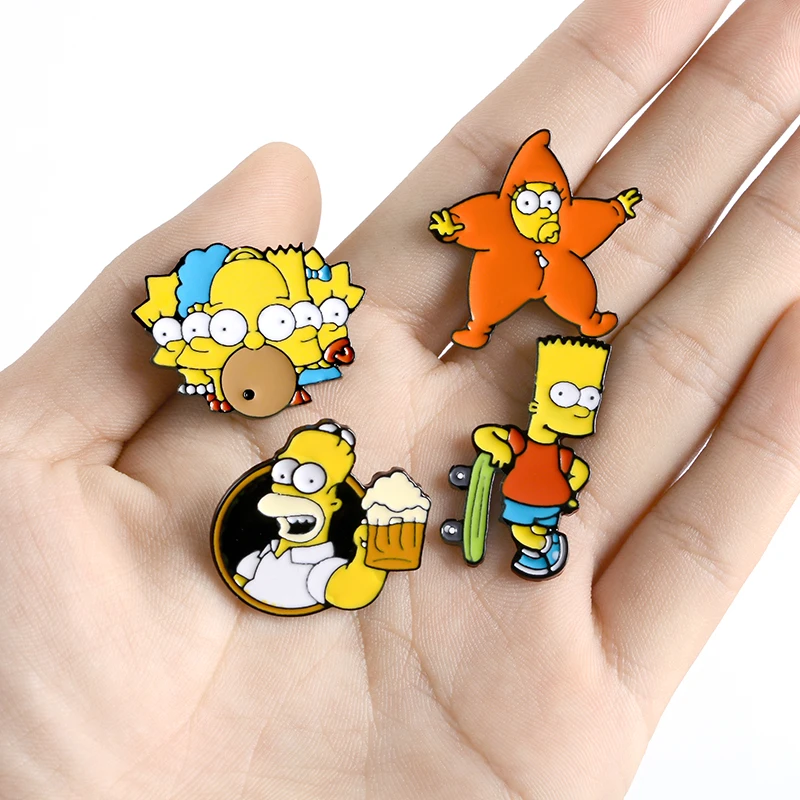 Забавная эмалированная брошь в форме звезды для всей семьи Simpson спальный мешок