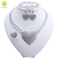 wedding jewelry sets crystal heart shaped pendant bridal african silver plated necklace earrings bracelet ring sets
