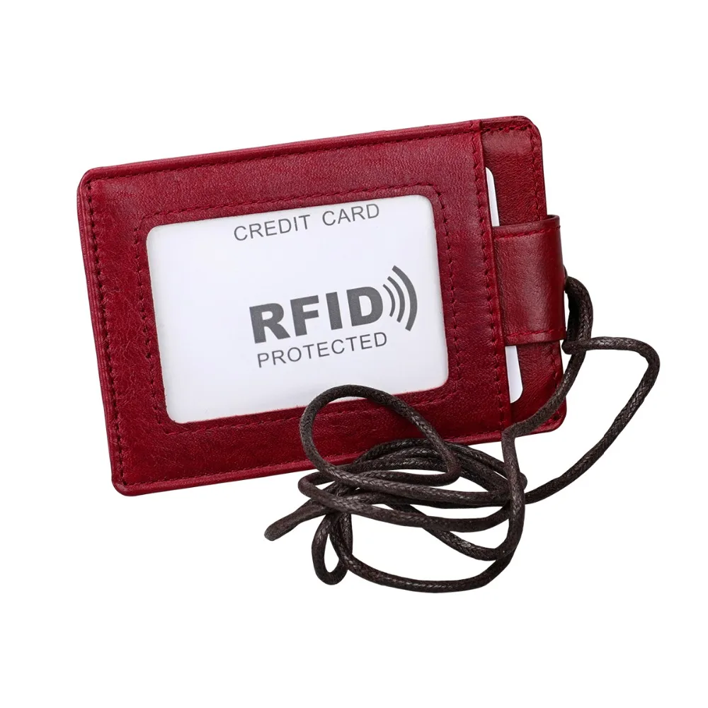 TRASSORY Анти Rfid ID карты шеи держатель из натуральной кожи кредитный держатель для карт с ремешком для мужчин и женщин