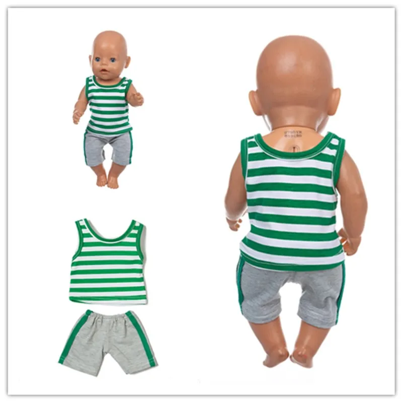 

Born New Baby Fit 17 Inch 43cm Doll Clothes Doll Green White Plaid Pants Shirt Clothes Accessories For Baby Birthday Gift