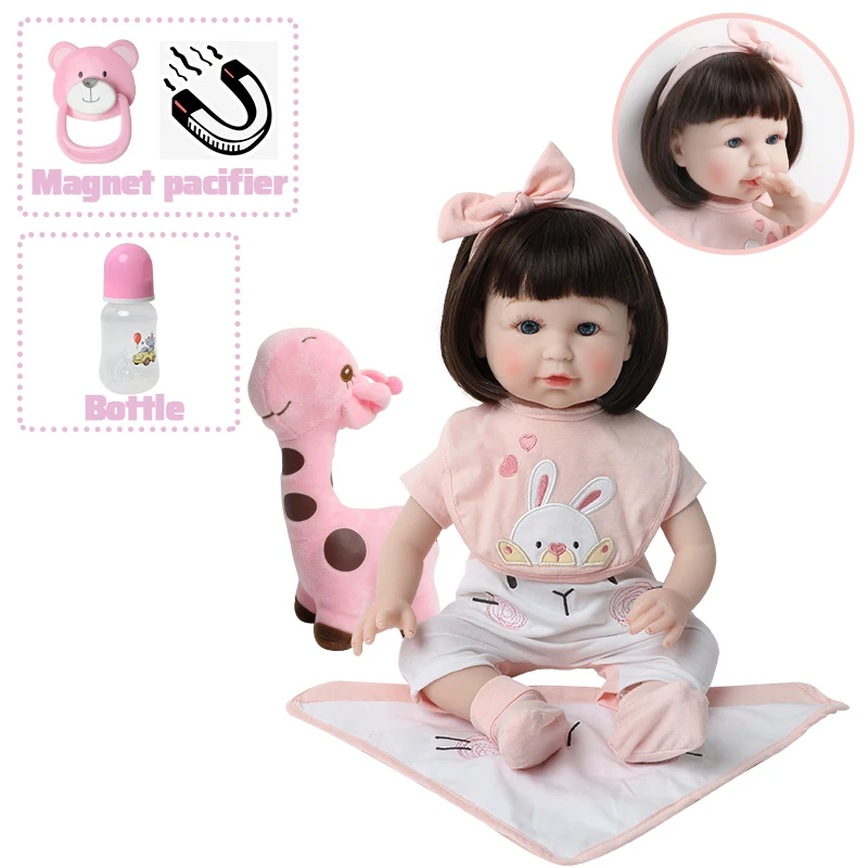 

56CM Cute soft silicone reborn 22 inch lifelike soft body baby dolls Birthday Christmas girl gifts doll Play Toys With Pink fawn
