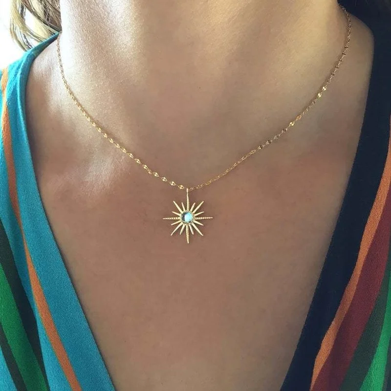 

The Opal Sun Necklace Plated Ethnic Sun Totem Pendent Necklaces for Charm Women Birthday Party Fashion Jewelry 2021 Trend