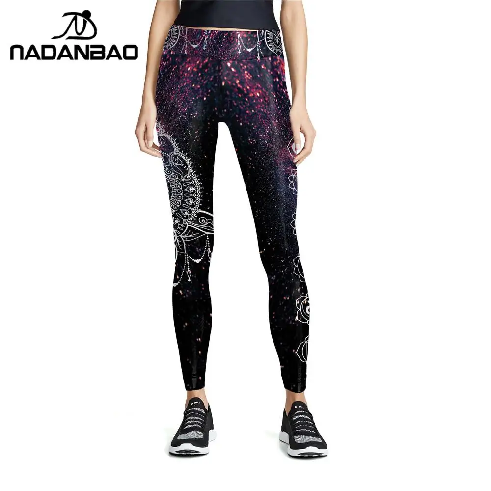 Женские леггинсы с завышенной талией NADANBAO фиолетовая принтом мандалы эластичные