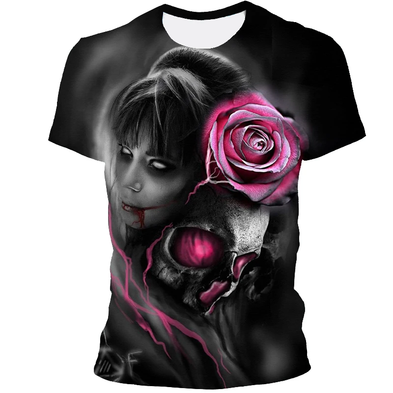 

Summer 3D printing skull Harajuku pattern men's t-shirt street hip-hop style men's and women's t-shirt O-neck short-sleeved top