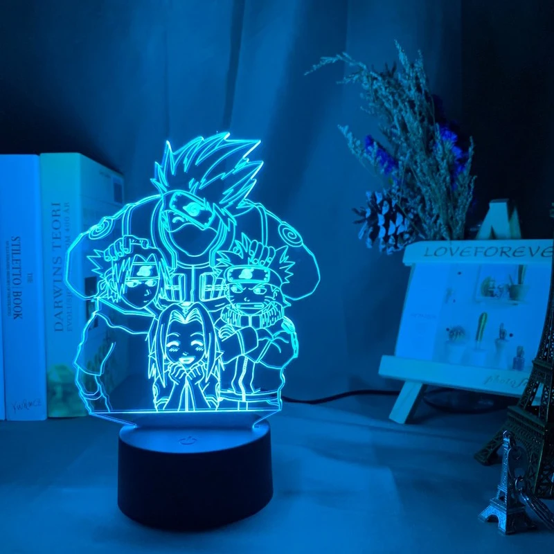 Светодиодный ночной Светильник Аниме Наруто Uzumaki Team 7 Sasuke Kakashi Hatake детский для