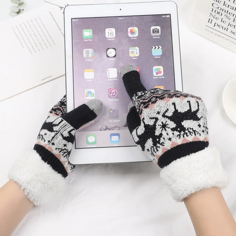 Зимние плотные кашемировые перчатки женские вязаные теплые с пальцами для