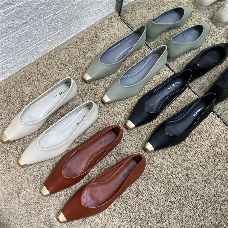 

Bailamos Office Work Shoes Pointed Toe Flats Woman Ballerina Loafers Slip On Shallow Comfy Moccasins Casual Grandma Shoes