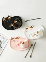 cute cartoon cat ceramic office coffee cup and saucer set milk tea mugs birthday couples gifts friends cup with spoon porcelain