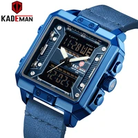 kademan new luxury square watch men sports waterproof military wristwatch top brand dual movement casual leather watches relogio