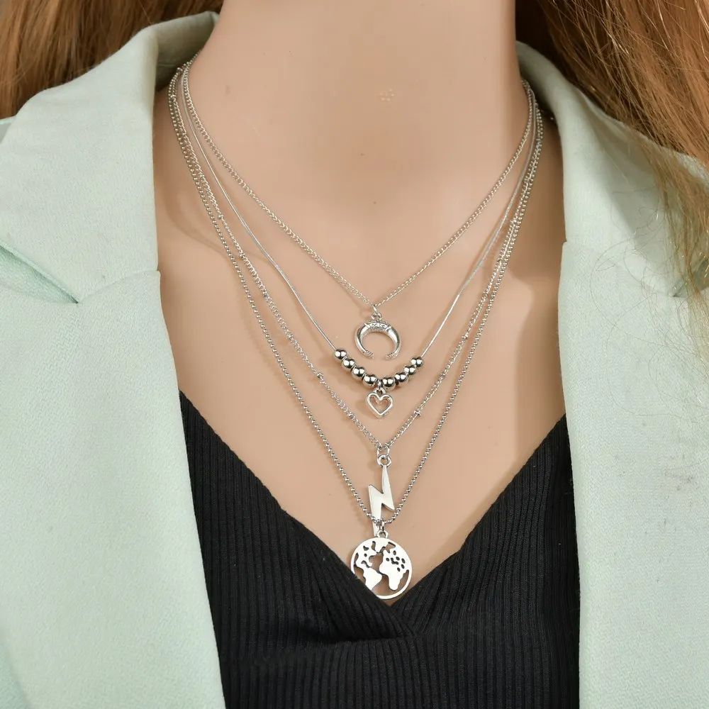 Мода Полой Металлической сердце любовь полумесяц Lightning бусины карта мира кулон