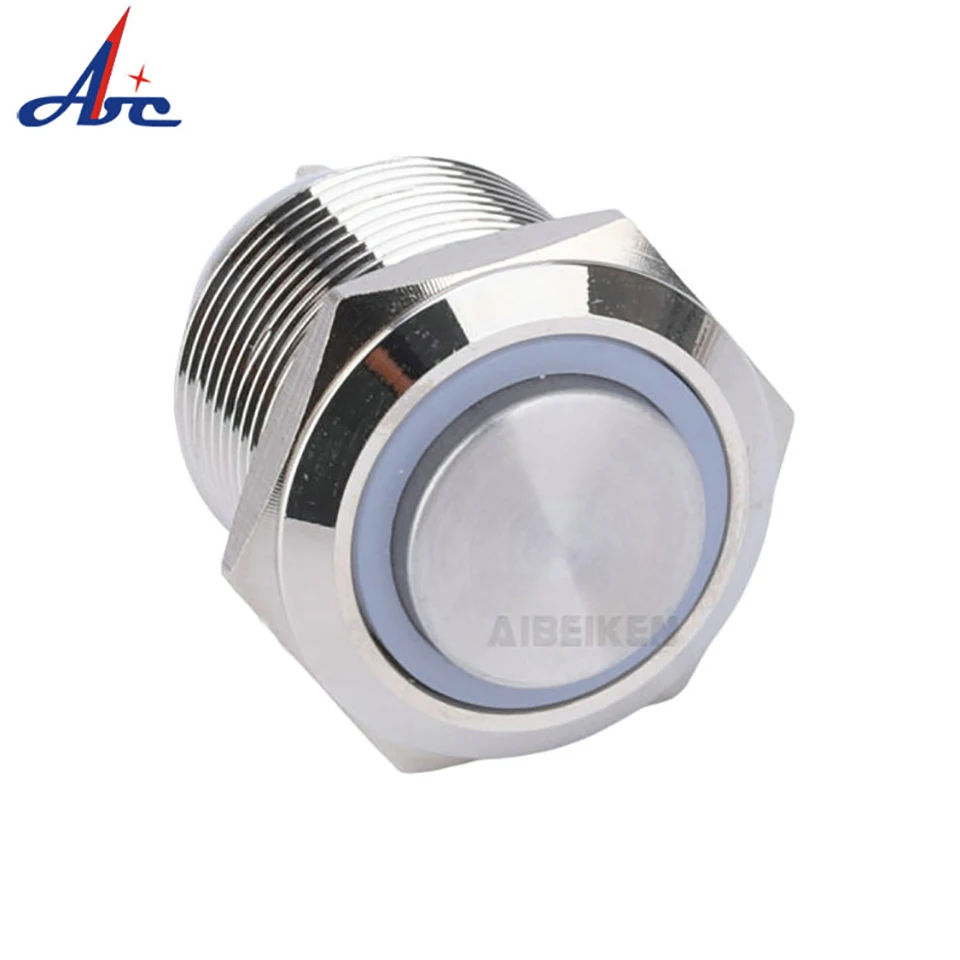 

High Flash Flat Head 1NO Short Type 4pin Terminals 19mm Ring LED Illumintaed Blue 12V 24V Push Button Switch