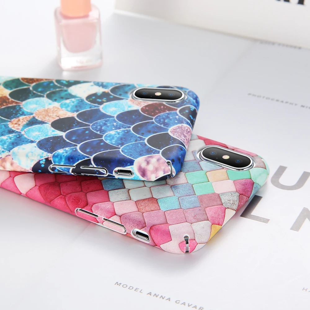 KISSCASE Colorful Fish Scale Case for iPhone 7 6 6s 8 Plus X XS Luminous Cover For XR Max 5 5s SE Hard PC Phone Cases |