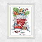 Вышивка с кроликом на рождественских ботинках, 11CT 14CT Aida вышивка крестом, ручная вышивка, набор для рукоделия, домашний декор