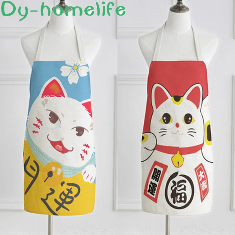 60*68 см японский стиль мульти Lucky Cat хлопковый Льняной Фартук для взрослых без