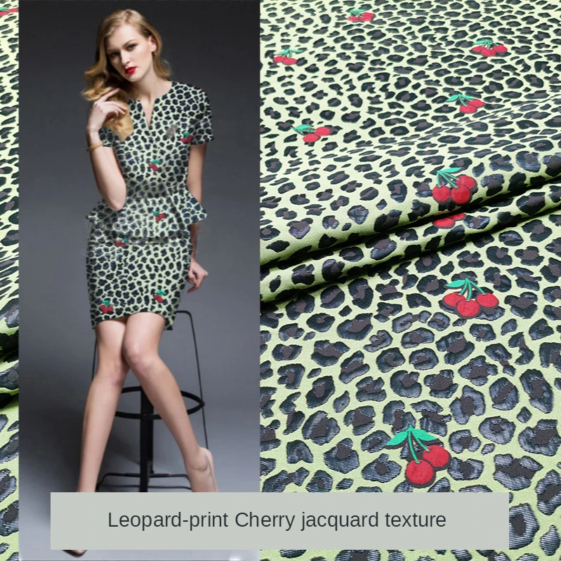 

143 * 50cm European and American Spring Fashionable Leopard Print Cherry Jacquard Texture Dress Windbreaker Suit Fashion Fabric