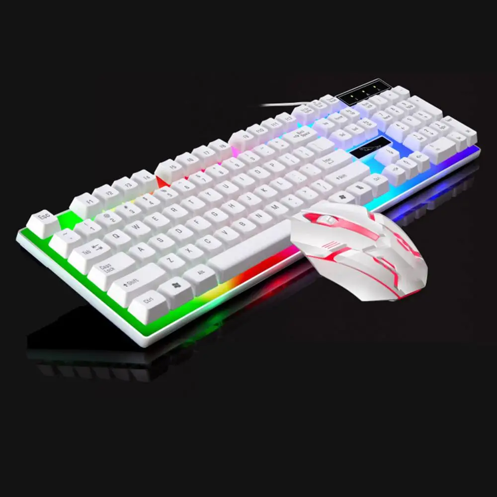 Проводная игровая клавиатура и Мышь комплект красочные светодиодный подсветкой
